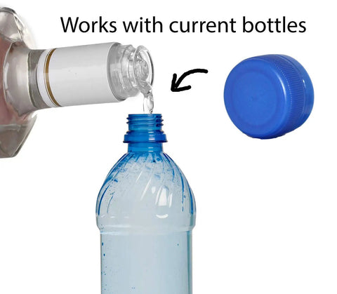 Blue 28mm Leak Free Alcohol Cap Set For Fiji Bottles Reseal Your Water Bottle Perfectly, blue cap beside open bottle