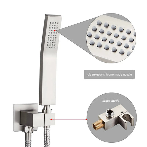 10 Inch High Pressure Rain Shower Head With Handheld Spray Rain Mixer Shower Combo wall mount brushed nickel finish details
