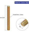 10 Pack M8-1.25 Carbon Steel Fully Threaded Rods, 65mm Length, Zinc Plated, showing close-up of thread and material details