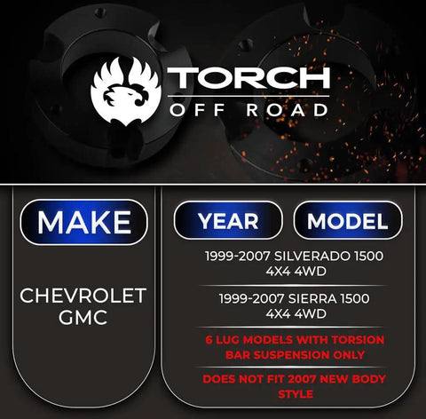 Straight Bolt On 3 Front Lift Kit With Adjustable Torsion Keys For 1999 To 2007 Chevy Silverado GMC Sierra 1500 4WD product details and compatibility.