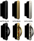 Pocket Door Pull Swivel Handle With Concealed Hardware And Quick Install Kit in Matte Black, Satin Brass, and Satin Nickel Finishes