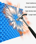 High Density Self Adhesive Acoustic Foam Wall Panels Studio Soundproof Padding Rolls Knock Out Room Echoes And Slash Background Noise With Pro Grade Fire Resistant Dampening For Home Cinema Setup, blue foam panel with hammer impact.