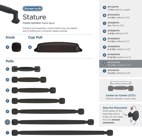 Image of Top Shelf Transitional Matte Black Cabinet Pull And Drawer Handle Crafted For No Sweat Setup on kitchen vanities, hung with sizes.
