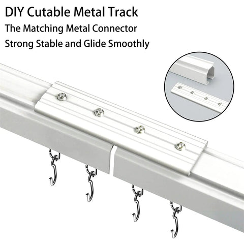 Heavy Duty Curtain Track System For Ceiling Mount, 16.4 Ft Aluminum Curtain Rail Set With Rollers, Hooks, Brackets, And End Caps, Ideal For Thick Curtains, Room Dividers, And Easy Ceiling Installation, aluminum connector detail