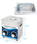 Heavy Duty 1.3L Ultrasonic Cleaner Machine For Jewelry Glasses Watches 120W 40KHz showing controls and cleaning tank dimensions.