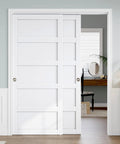 Sliding Closet Door 64x80 Inches 5 Panel Bypass Barn Doors With Concealed Hardware Track Kit White Finish Double 33 Inches Wide Panels