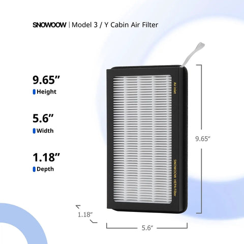 Tesla Model 3 And Y HEPA Cabin Air Filter 2 Pack PM25 Activated Carbon Replacement dimensions and design view