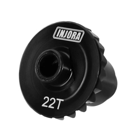 Close-up of 22T gear from 12T And 22T Overdrive Helical Gear Set For TRX4M Front And Rear Axles Beefed Up Steel Alloy CNC Machined Gears
