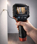Clear View Borescope With 2.4 Inch LCD Screen showing pipes in a wall, 8.5mm waterproof camera, 38 Inch flexible cable