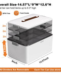 Front view of Joybos four-tier white medicine storage organizer with removable transparent drawers and top handle