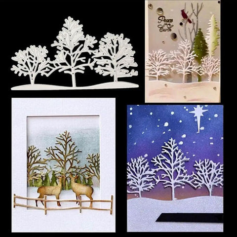Silver Tree Metal Die Cuts Set For Card Making And Scrapbooking, forest theme scenes on snow-themed cards and crafts
