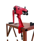 Manual Sheet Metal Bead Roller Machine 22 Gauge Hand Crank Beading Tool With 6 Dies Kit mounted on workbench, side view