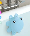 Heavy Duty Silicone Bathtub Overflow Drain Cover With Ironclad Suction Cups To Level Up Your Bathtub Game For Super Deep Chill Soaks In Vibrant Baby Blue Decor on a tub.