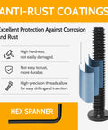 Close-up view of 1/4-20 Stainless Steel Flat Head Hex Socket Cap Screws Bolts, 1 In, 25 Pcs, featuring anti-rust coating and hex spanner.