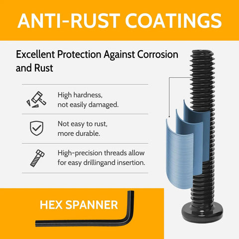 Top Shelf 1/4-20 X 1-1/4 Inch Flat Head Hex Socket Cap Screws, 304 Stainless Steel Black Oxide Finish, fully threaded with hex spanner.