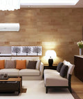 24000 BTU Wall Mount Ductless Mini Split Air Conditioner And Heat Pump features modern indoor unit above a stylish living room sofa.