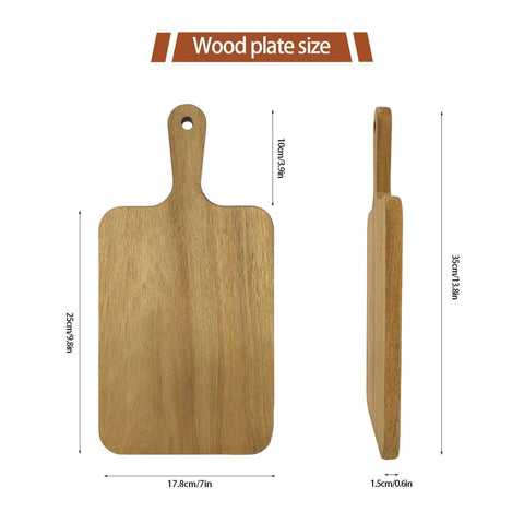 Acacia wood cutting board with handle, 13.8 x 7 in, natural finish, front view