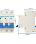 Three Pole 3 Amp DZ47-63 C3 Miniature Circuit Breaker For DIN Rail Mount 400V AC Distribution Panels, front and side view