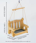 Set Of 2 Wooden Swing Bird Feeders For Outdoor Hangin With Metal Mesh Bottom, bench-style feeder with dimensions visible