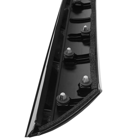 Black plastic windshield A-pillar trim molding with foam gasket and mounting clips