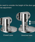 Invisible Metal Magnetic Door Catch Stops Keep Doors From Slamming Shut With Strong Hold For Bedrooms Bathrooms Offices And Homes In Cool Black Finish, adjustable metal latch in closed and stretched states.