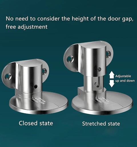 Invisible Metal Magnetic Door Catch Stops Keep Doors From Slamming Shut With Strong Hold For Bedrooms Bathrooms Offices And Homes In Cool Black Finish, adjustable metal latch in closed and stretched states.