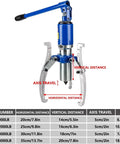 Heavy Duty 20 Ton Hydraulic Gear Puller Kit with measurements and specifications shown