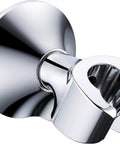 Chrome finish handheld shower head holder with dual angle positions and strong wall suction bracket, includes adhesive 3M disc.
