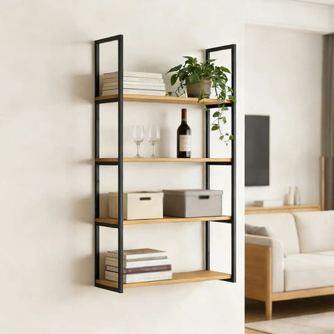 Heavy Duty Floating Shelf Brackets Wall Mounted Wrought Iron Shelf Supports Built Like A Tank Dead Simple Install Holds A Ton Of Gear For Living Room Kitchen Diy Shelves 110 Lbs Capacity with wooden shelves, wine bottles, and decorative plants.