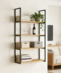 Rock Solid Four Tier Wall Shelf Brackets Black Wrought Iron Floating Support Set With Screws No Sweat Mount Go To Storage Hardware For Living Room Office Heavy Duty Space Saving Rack Bracket Kit with books and decor.