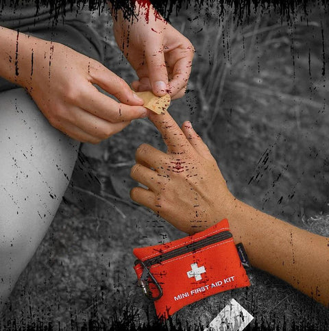 Lightning X mini first aid kit red zip pouch with carabiner; 20-piece emergency kit