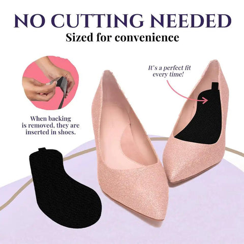 Ultra Thin Sweat And Odor Absorbing Shoe Inserts For Women Size 8-9 Midnight Black 4 Pairs shown in pink shoes