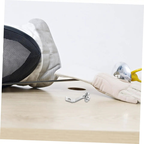 Multi Functional Wall Mount Bracket for Fencing Foil Display and Training Gear on wooden surface