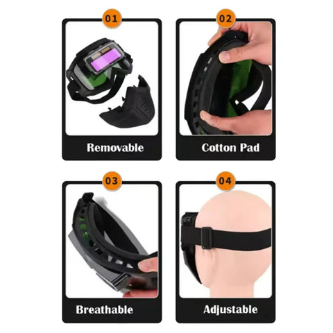 Auto Darkening Welding Helmet With Detachable Face Shield And Big View Window For Arc Tig Mig Welds, adjustable headgear features