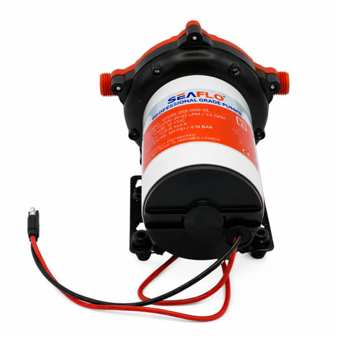 12V RV Water Pump 5.5 GPM 60 PSI Heavy Duty Diaphragm Pump showing wiring and connection points for easy installation.