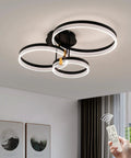 Three Ring Modern Ceiling Light Fixture In Dope Gold Finish 56W Dimmable LED Acrylic Chandelier Lighting Close To Ceiling For Living Room Bedroom Dining Room Kitchen Office Hallway