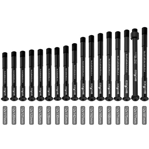 Array of bike hub adapters, Lightweight Bike Wheel Hub Adapter Booster Fork for Quick Release, 12mm X 121mm, 1.5mm Pitch.