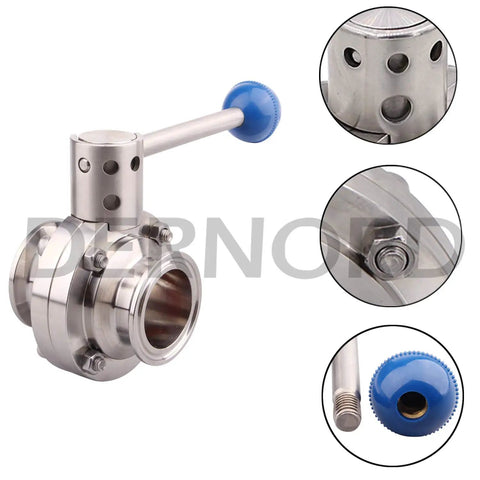2 Inch Sanitary Butterfly Valve with Pull Handle in 304 Stainless Steel for Tri Clamp Clover System, multiple views