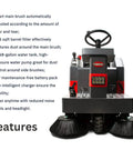 Badass 49 Inch Ride On Industrial Floor Sweeper Machine With 26 Gallon Hopper And Water Dust Control Tank Crushing 69000 Square Feet Per Hour For Warehouses Factories And Parking Lots Smooth Operator Design close-up of features and controls.