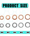 Oil Drain Plug Gasket Kit 100 Pcs Crush Washers M10 M12 M14 M16 M18 Aluminum Copper Seals product size display