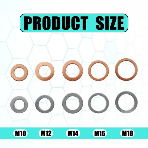 Oil Drain Plug Gasket Kit 100 Pcs Crush Washers M10 M12 M14 M16 M18 Aluminum Copper Seals product size display