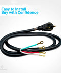 4 Prong 6Ft Dryer Power Cord For Freestanding Electric Dryers Universal Replacement 30A 250V With Strain Relief Fits 4 Prong Outlets