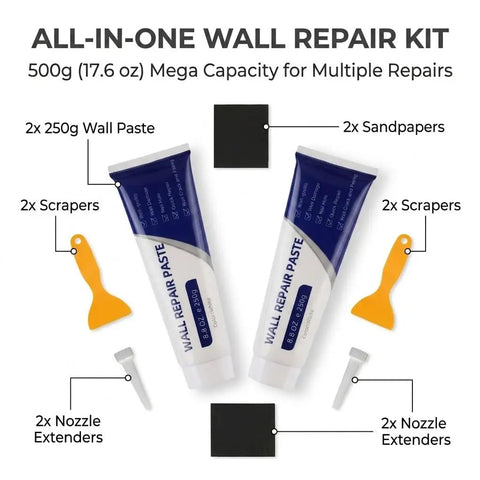 Mega All In One Drywall Repair Kit 500g Spackle Paste With Scrapers And Sandpaper Quick Dry Patch For Cracks Nail Holes