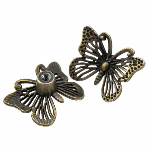 Butterfly Drawer Handles Set Zinc Alloy Bronze Colored 12 Pcs Decorative Knobs For Vintage Dressers Wardrobes Jewelry Boxes Bedside Tables And Other Furniture Hardware shown close-up
