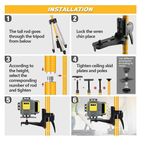 Installation steps for Telescoping Laser Level Pole Kit 12 Ft 3.6 M With Adjustable Pole Tripod Spring Loaded Base And Mount