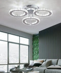 Crystal Chandelier 5 Light LED Flush Mount Ceiling Fixture in cool white hanging in a modern living room.