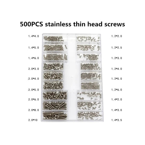 Mini Screw And Nut Repair Kit For Laptops Phones Glasses And Small Gadgets Assorted Tiny Screws And Matching Mini Nuts With Smooth Threads For Stable Install Compact Storage Box For Easy Sorting Ideal For Daily DIY Maintenance, 500pcs stainless steel screws