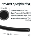 Super Flexible Black PU Air Hose One Eighth Inch OD For Air Compressor Fittings And Water Fluid Transfer, 32.8 Feet Long Diagram