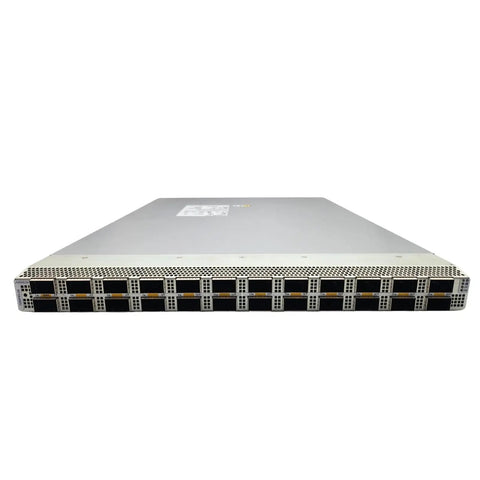 High Capacity 24 Port 400 GbE Osfp Data Center Switch Router Featuring Front To Rear Airflow And Dual Psu Hella Reliable L2 L3 Layer Enterprise Networking Gear Rackmount Ready Renewed Condition front view of 24 port switch