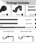 Package contents of Heavy Duty Curtain Rod For Sliding Glass Door Adjustable 34 To 93 Inches 1 Inch Diameter Matte Black Finials No Sag